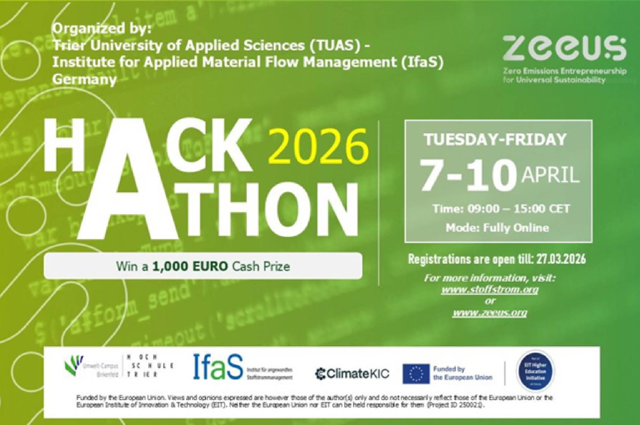 The ZEEUS project is organizing its first hackathon with the theme “Sustainability by Design”, hosted by the Institute for Applied Material Flow Management (IfaS).